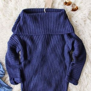 Gemma Cozy Knit Off The Shoulder Sweater in Navy